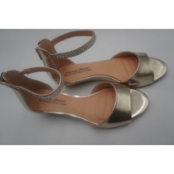 American Glamour Badgley Mischka Gold Open Toe Crystal Ankle Strap Sandals Sz 7 - Picture 1 of 10
